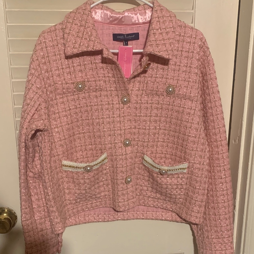 Women’s Simply Southern Pink Tweed Polyester Jacket Medium